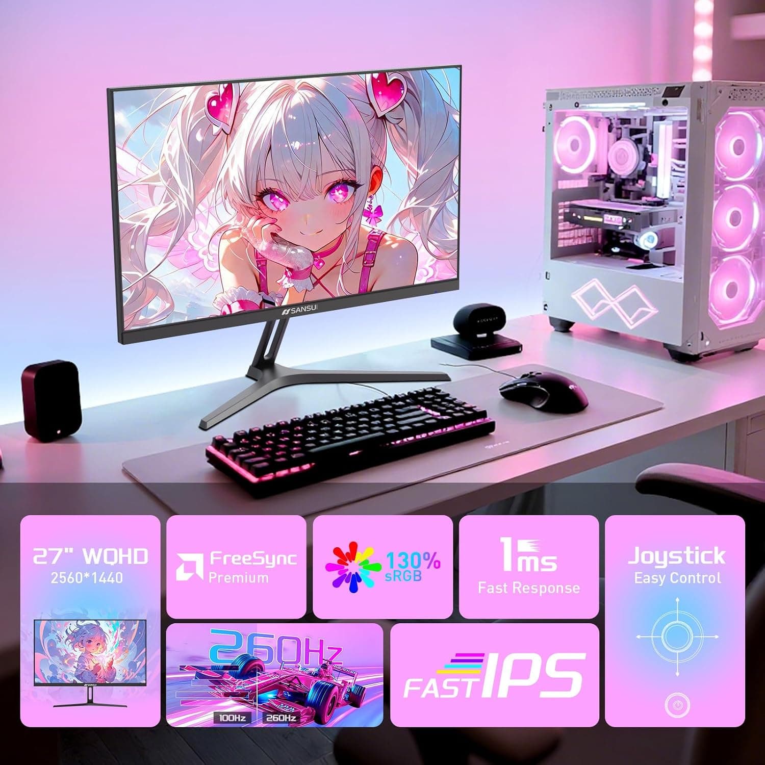 LED 27" SANSUI ES-G27F6Q PRO QHD 240HZ 1MS IPS FLAT