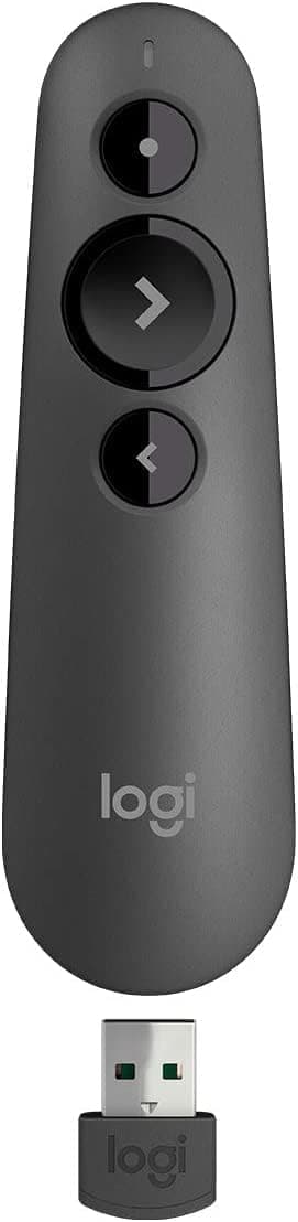 Logitech R500S (910-005843) – Wireless presentation clicker/presenter, laser pointer, slide-advance buttons, 2.4GHz USB receiver, long range for presentations