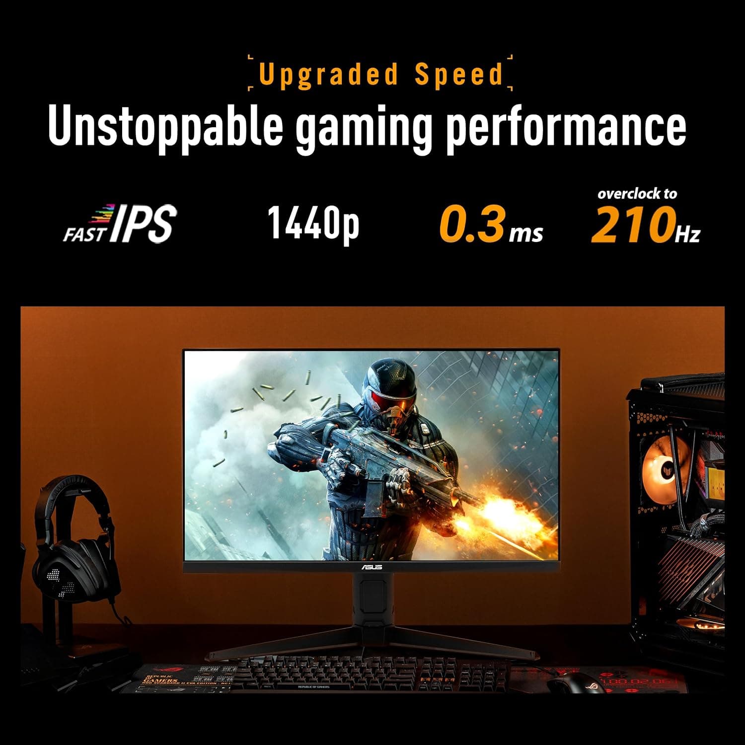 LED 27" ASUS VG27AQL5A TUF GAMING QHD 2560X144 IPS FLAT 210HZ 0.3MS
