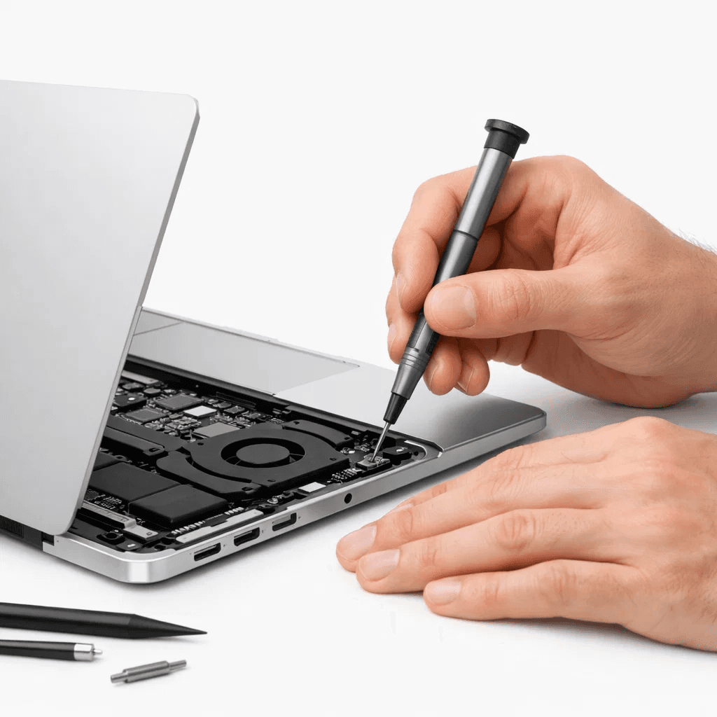 Technician repairing a laptop